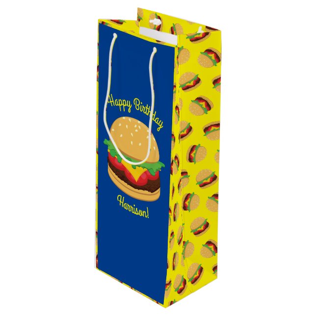 Hamburger Birthday Party Burger Wine Gift Bag (Front Angled)