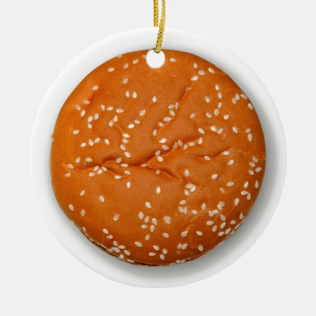 Hamburger Bun Ceramic Tree Decoration (Front)