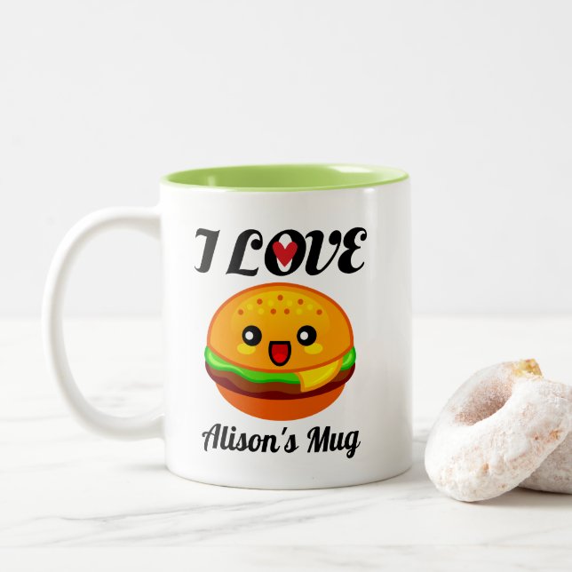 Hamburger Burger Lover Gift Personalized Two-Tone Coffee Mug (With Donut)