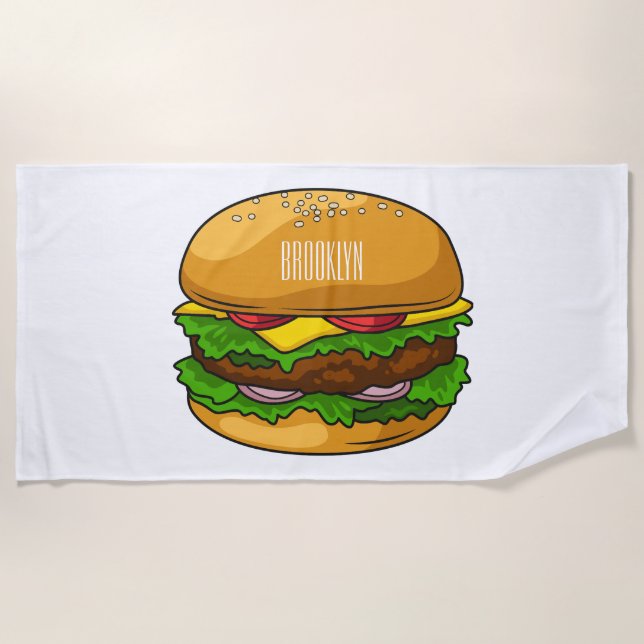 Hamburger cartoon illustration beach towel (Front)