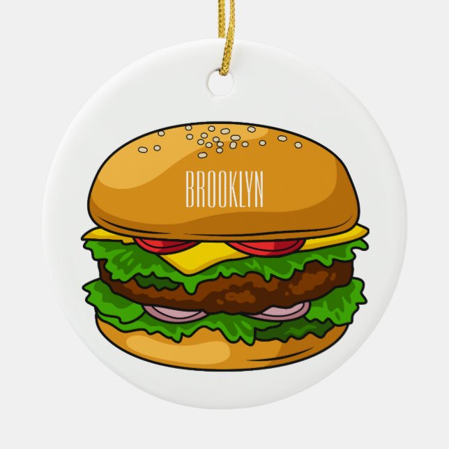 Hamburger cartoon illustration  ceramic ornament (Front)