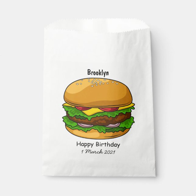 Hamburger cartoon illustration favour bag (Front)
