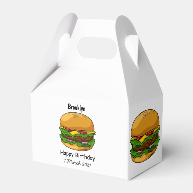 Hamburger cartoon illustration favour box (Front Side)