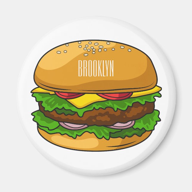 Hamburger cartoon illustration  magnet (Front)