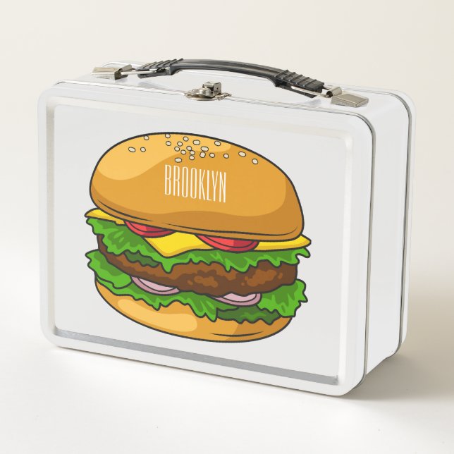 Hamburger cartoon illustration  metal lunch box (Front)