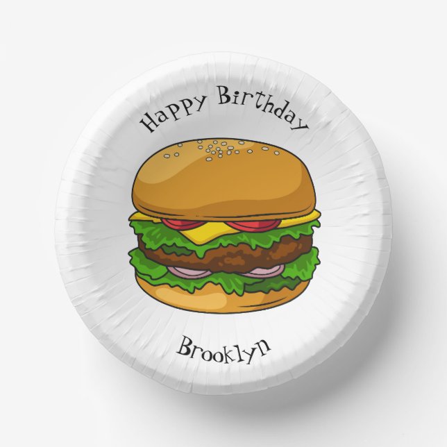 Hamburger cartoon illustration paper plate (Front)