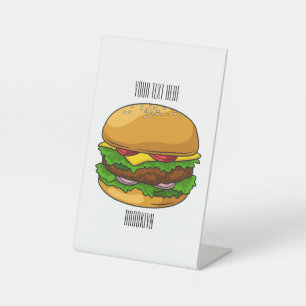Hamburger cartoon illustration  pedestal sign