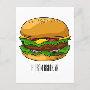 Hamburger cartoon illustration  postcard