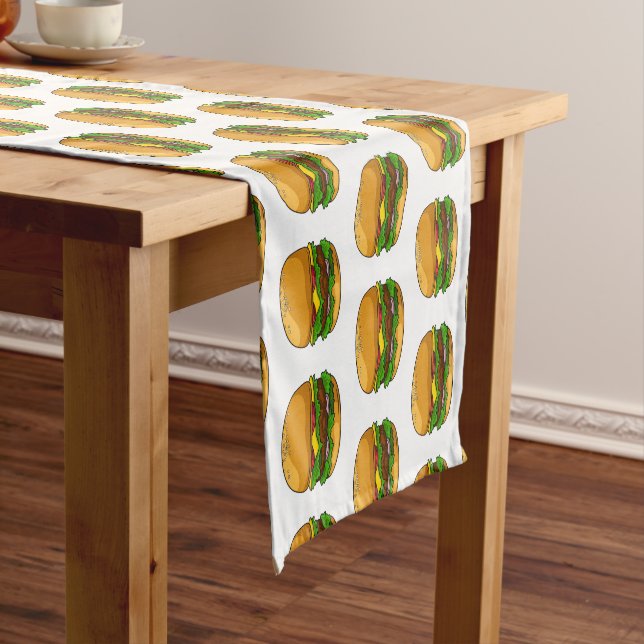Hamburger cartoon illustration short table runner (In Situ)