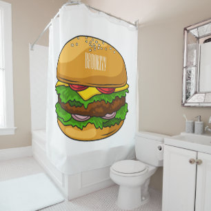 Hamburger cartoon illustration shower curtain