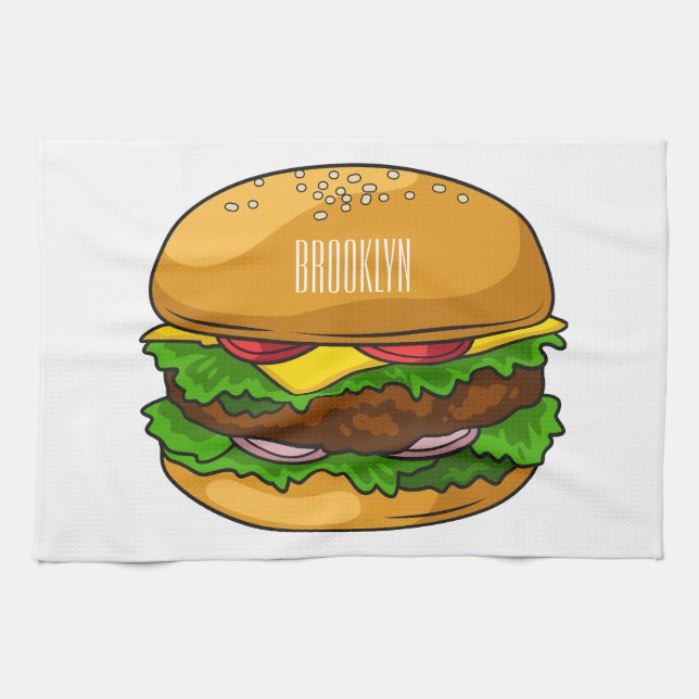 Hamburger cartoon illustration  tea towel (Horizontal)