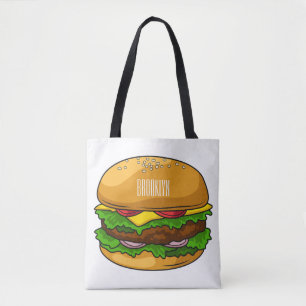 Hamburger cartoon illustration tote bag