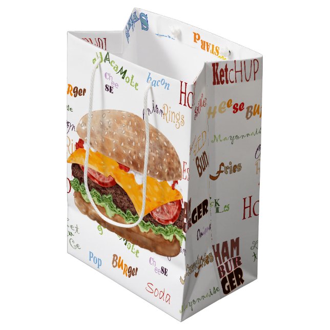 Hamburger Cheese Fast Food BBQ Diner Medium Gift Bag (Front Angled)