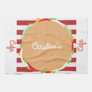 Hamburger cheeseburger cute cafe striped diner tea towel