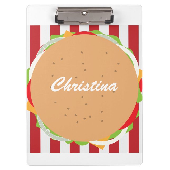 Hamburger cheeseburger cute cafe striped red white clipboard (Front)
