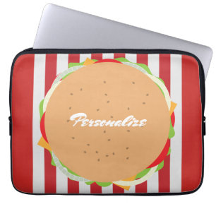 Hamburger cheeseburger cute cafe striped red white laptop sleeve