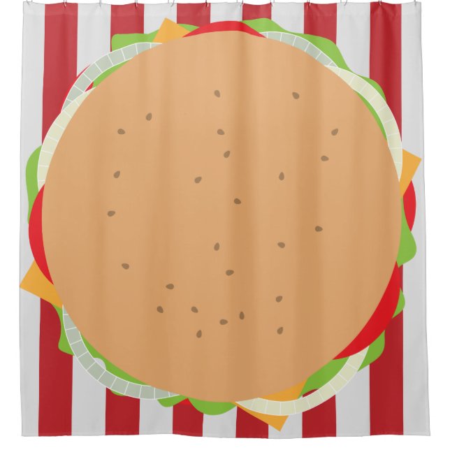 Hamburger cheeseburger cute cafe striped shower curtain (Front)
