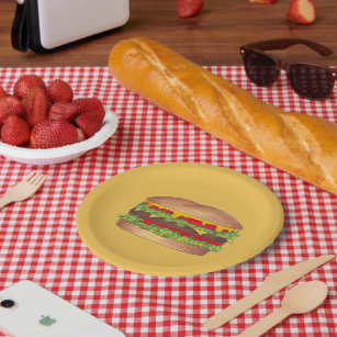 Hamburger Cheeseburger Fast Food Cheese Burger Paper Plate