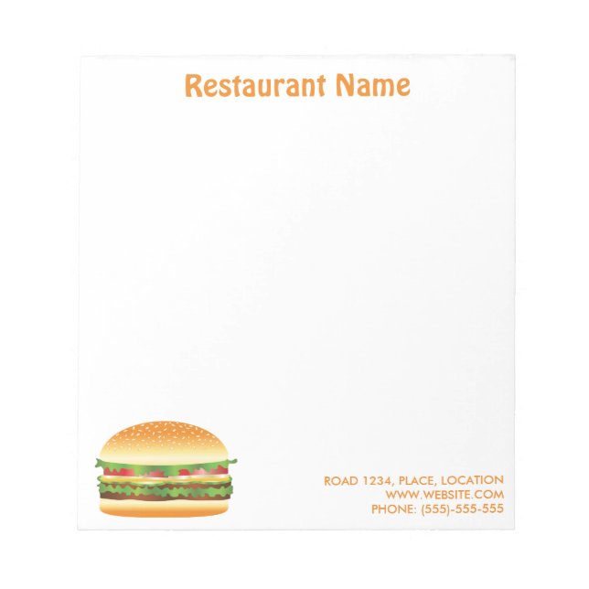 Hamburger Custom Restaurant Notepad (Front)