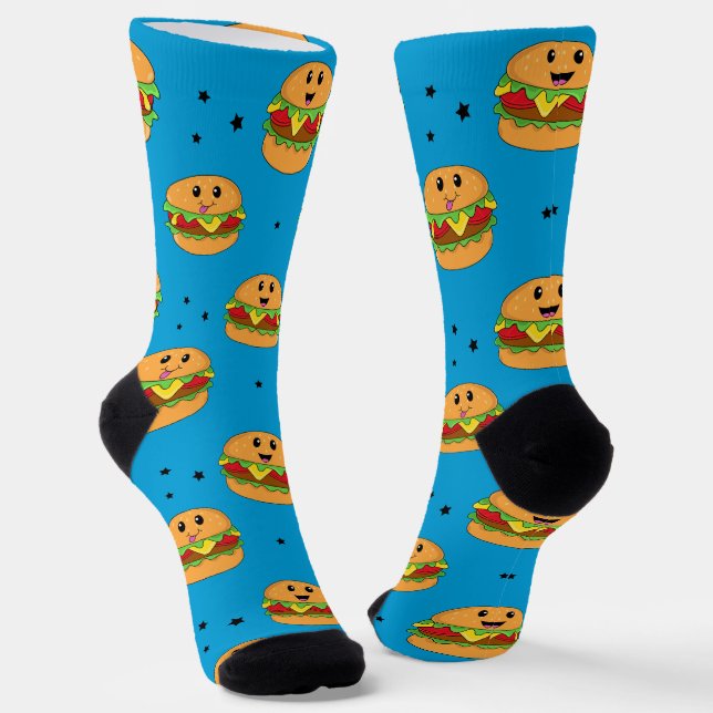 Hamburger Cute Fast Food Pattern Socks (Angled)