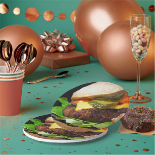 Hamburger fast food colour photo picnic party paper plate