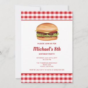 Hamburger Fast Food Illustration Birthday Party Invitation
