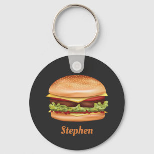 Hamburger Fast Food Illustration With Custom Name Key Ring