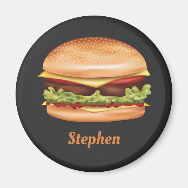 Hamburger Fast Food Illustration With Custom Name Magnet (Front)