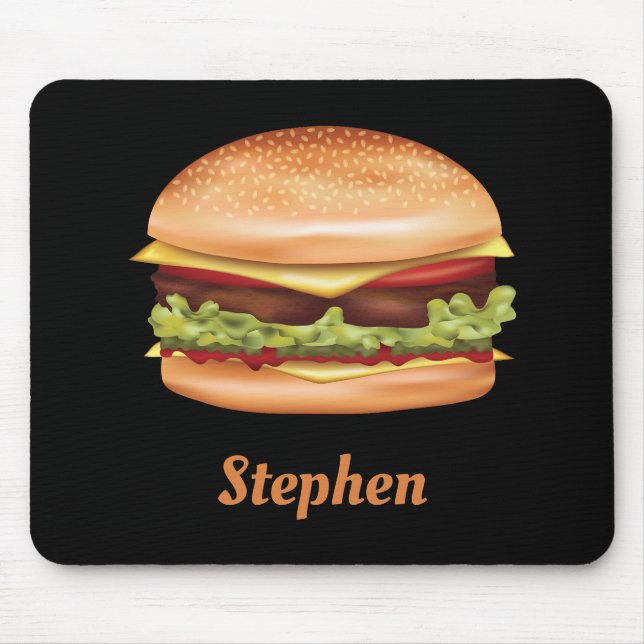 Hamburger Fast Food Illustration With Custom Name Mouse Pad (Front)