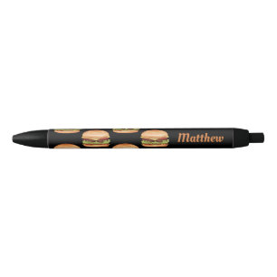Hamburger Fast Food Illustrations With Custom Name Black Ink Pen