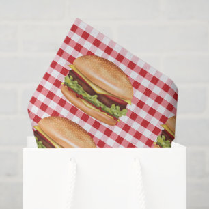 Hamburger Fast Foods On Red Gingham Pattern Tissue Paper