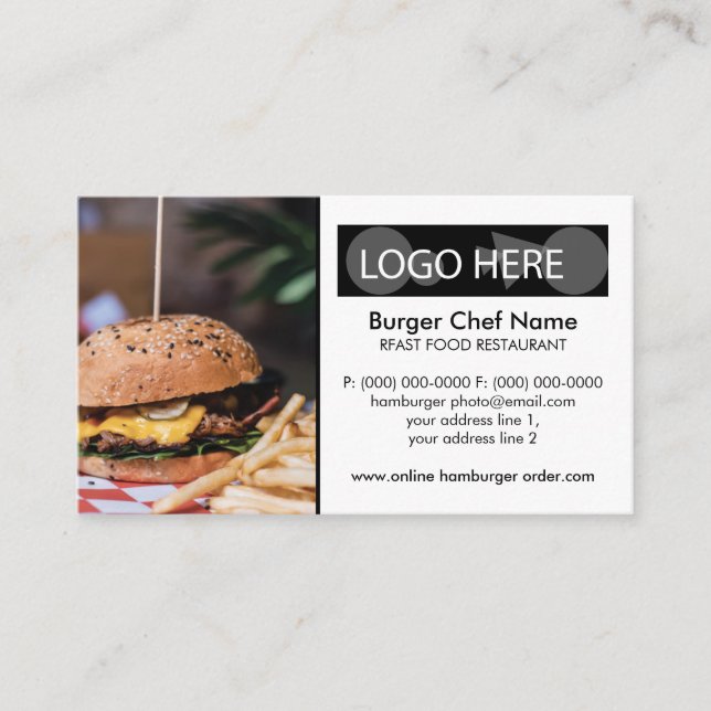 Hamburger french fries Fast Food Photo Business Card (Front)