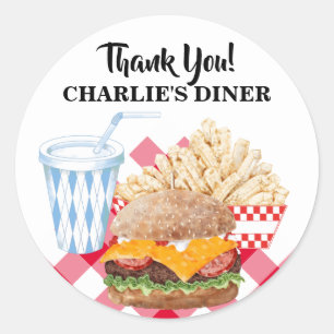 Hamburger Fries Fast Food BBQ Diner Classic Round Sticker