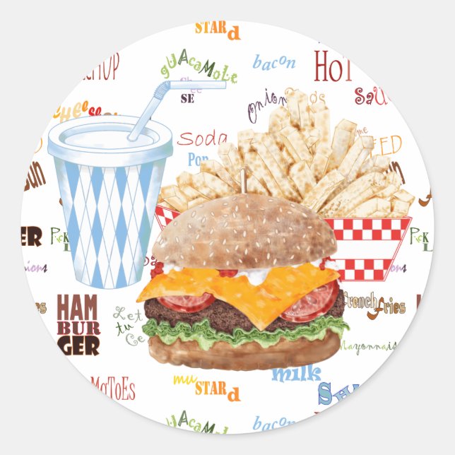 Hamburger Fries Fast Food BBQ Diner Classic Round Sticker (Front)