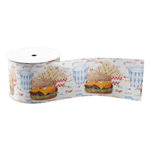 Hamburger Fries Fast Food BBQ Diner Grosgrain Ribbon (Spool)