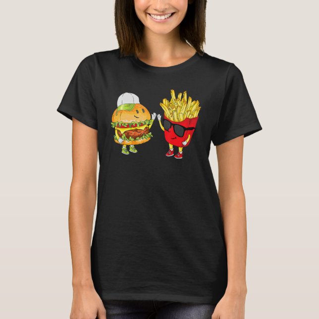 Hamburger Fries High Five Cool Fun Combo Snacks Fu T-Shirt (Front)