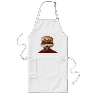 Hamburger Head Man over white Long Apron