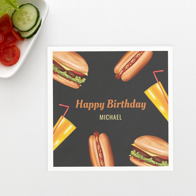 Hamburger Hot Dog BBQ Grill Food Happy Birthday Napkin (Creator Uploaded)