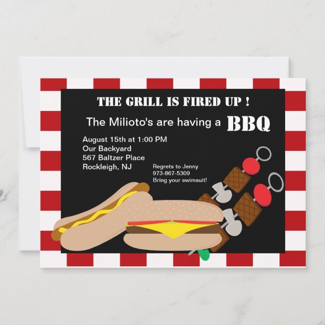 Hamburger & Hotdog with Kabobs Barbecue Invitation (Front)