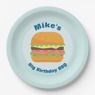 Hamburger Illustration Birthday BBQ Paper Plate