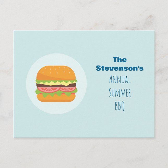 Hamburger Illustration Summer BBQ Party Invitation (Front)