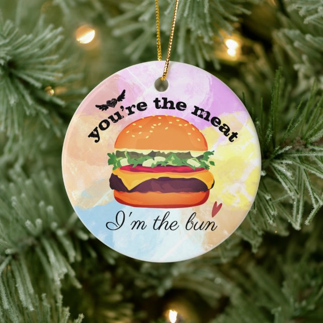 Hamburger love funny food Christmas Ceramic Ornament (Tree)