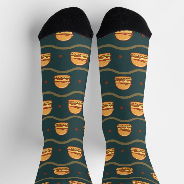 Hamburger Lover Cheeseburger Cute Tiled Pattern Socks (Top)