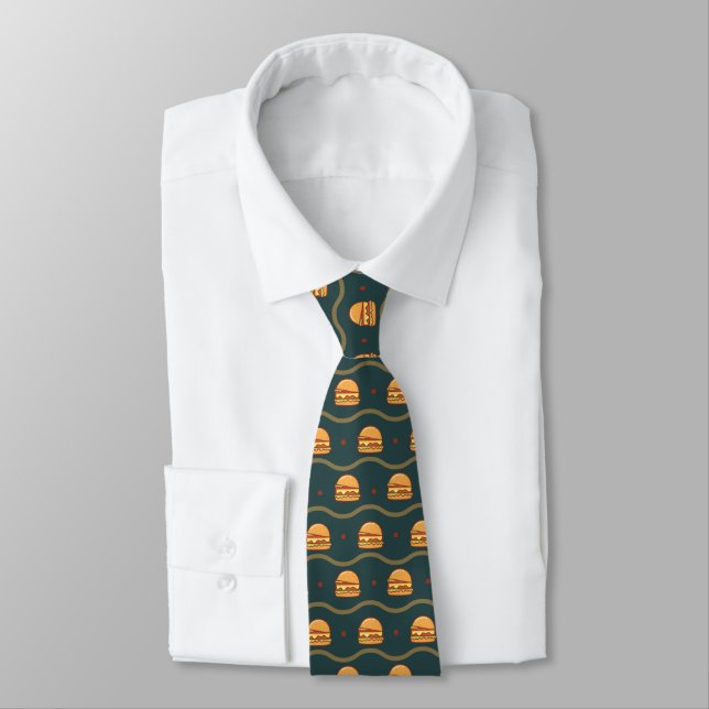 Hamburger Lover Cheeseburger Cute Tiled Pattern  Tie (Tied)