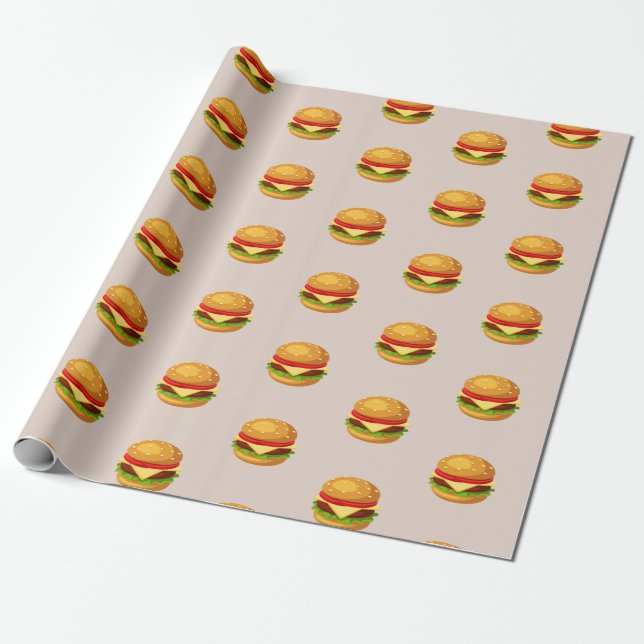 Hamburger Lover Cheeseburger Cute Tiled Pattern Wrapping Paper (Unrolled)