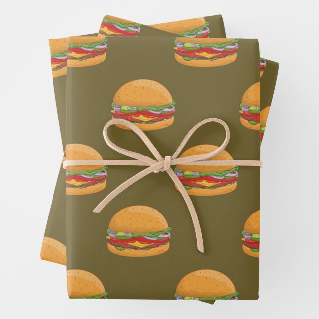 Hamburger Lover Cute Tiled Pattern Wrapping Paper Sheet (In situ)