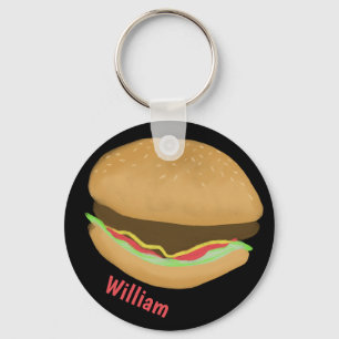 Hamburger Lovers Fun Yummy CUSTOM NAME Key Ring