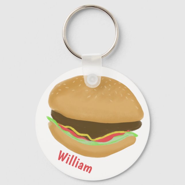 Hamburger Lovers Fun Yummy CUSTOM NAME Key Ring (Front)