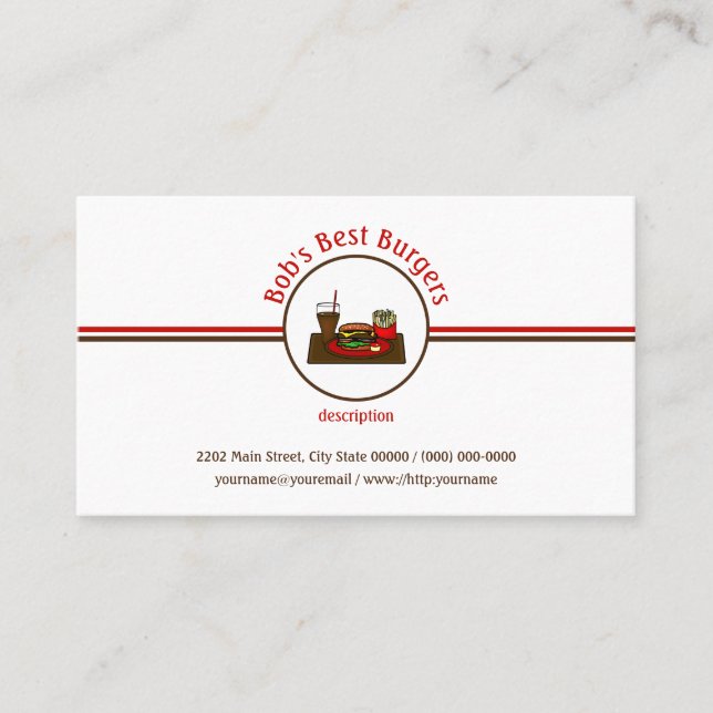 Hamburger Meal Diner Fast Food Restaurant Logo Business Card (Front)