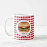 Hamburger On Red Gingham With Custom Text